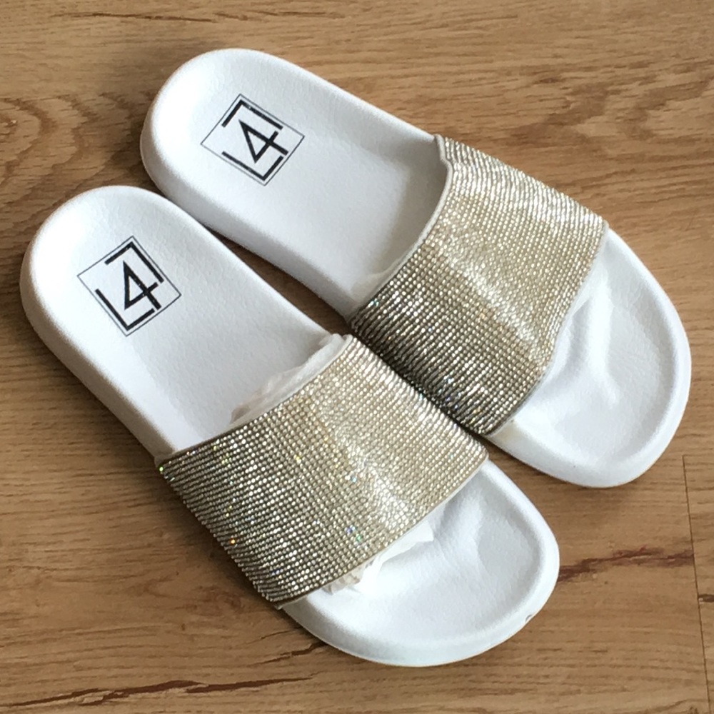 New - silver- L4L - Slang Embellished Slide Sandal